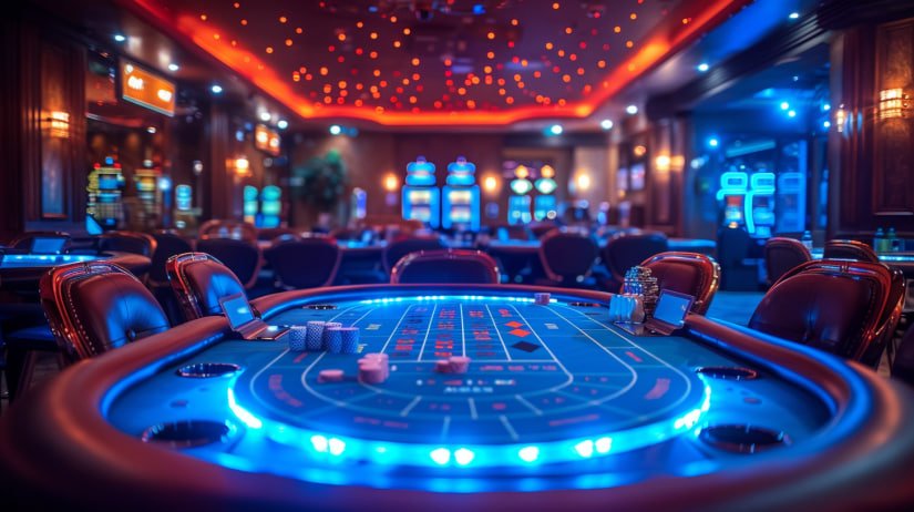 iw361 Live Casino studio တွင် professional dealer ဘတ်ကာရက် ကစားပွဲကို ဦးဆောင်နေသောမြင်ကွင်း